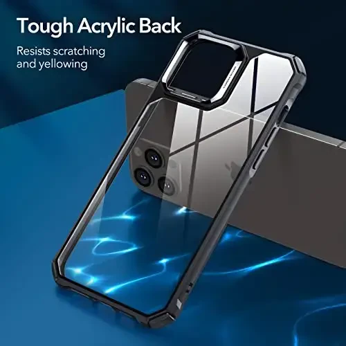 iPhone 13 Pro Max uchun ESR g'ilofi, zarbani yutuvchi burchaklar bilan harbiy darajadagi himoya, tirnalishga chidamli va sarg'ayishga qarshi akril orqa, ingichka himoya telefon g'ilofi, Air-Armor seriyasi, toza qora - 4