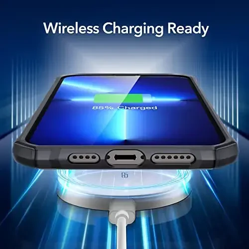 iPhone 13 Pro Max uchun ESR g'ilofi, zarbani yutuvchi burchaklar bilan harbiy darajadagi himoya, tirnalishga chidamli va sarg'ayishga qarshi akril orqa, ingichka himoya telefon g'ilofi, Air-Armor seriyasi, toza qora - 5