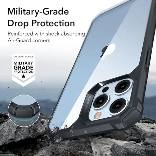 iPhone 13 Pro Max uchun ESR g'ilofi, zarbani yutuvchi burchaklar bilan harbiy darajadagi himoya, tirnalishga chidamli va sarg'ayishga qarshi akril orqa, ingichka himoya telefon g'ilofi, Air-Armor seriyasi, toza qora - ESR (1)