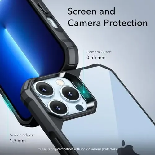 iPhone 13 Pro Max uchun ESR g'ilofi, zarbani yutuvchi burchaklar bilan harbiy darajadagi himoya, tirnalishga chidamli va sarg'ayishga qarshi akril orqa, ingichka himoya telefon g'ilofi, Air-Armor seriyasi, toza qora - 3