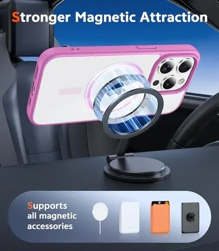 iPhone 13 Pro-Max uchun FNTCASE gʻilofi: Magsafe bilan mos keluvchi shaffof magnitli telefon gʻiloflari, yupqa, sargʻayishga qarshi, harbiy darajadagi tushishdan himoya, mustahkam shaffof mobil telefon qopqogʻi (B-pushti) - 4