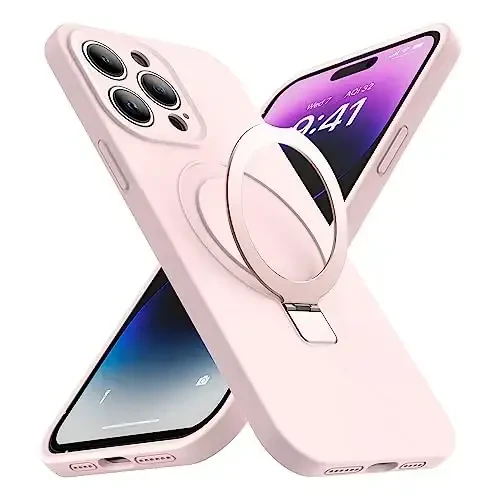 iPhone 13 Pro Max uchun SKYLMW magnitli ko'rinmas stendli g'ilofi Mag-Safe bilan mos keladi, harbiy sinovdan o'tgan zarbga chidamli silikon telefon g'iloflari ayollar va erkaklar uchun 6,7'', pushti - 1