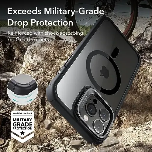 iPhone 13 Pro Max uchun stendli ESR g‘ilofi, MagSafe bilan mos, to‘liq harbiy darajadagi zarbga chidamli g‘ilof, o‘rnatilgan 9H+ temperlangan oynali ekran himoyachisi, Armor seriyasi, tiniq qora - 4