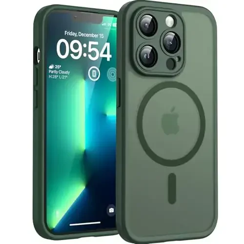 iPhone 13 Pro Max uchun TOCOL magnitli g‘ilof, Magsafe bilan mos keladigan to‘liq kamera himoyasi, zarbadan himoya qiluvchi yarim shaffof mat orqa telefon qopqog‘i 6,7 dyuym, (Alpine Green) - 1