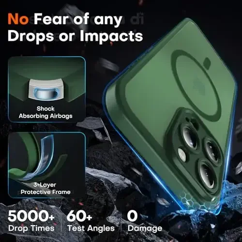 iPhone 13 Pro Max uchun TOCOL magnitli g‘ilof, Magsafe bilan mos keladigan to‘liq kamera himoyasi, zarbadan himoya qiluvchi yarim shaffof mat orqa telefon qopqog‘i 6,7 dyuym, (Alpine Green) - 4