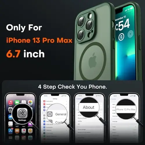 iPhone 13 Pro Max uchun TOCOL magnitli g‘ilof, Magsafe bilan mos keladigan to‘liq kamera himoyasi, zarbadan himoya qiluvchi yarim shaffof mat orqa telefon qopqog‘i 6,7 dyuym, (Alpine Green) - TOCOL (1)
