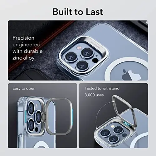 iPhone 13 Pro uchun ESR g'ilofi, MagSafe bilan mos, zarbaga chidamli harbiy darajadagi himoya, o'rnatilgan kamera halqali tayanchi, iPhone 13 Pro uchun magnit telefon g'ilofi, Classic Series (HaloLock), shaffof - 4