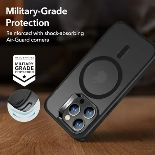 iPhone 13 Pro uchun ESR g‘ilofi, MagSafe bilan mos, zarbaga chidamli harbiy darajadagi himoya, sarg‘ayishga chidamli, iPhone 13 Pro uchun magnitli telefon g‘ilofi, klassik gibrid g‘ilof (HaloLock), muzlatilgan qora - 5
