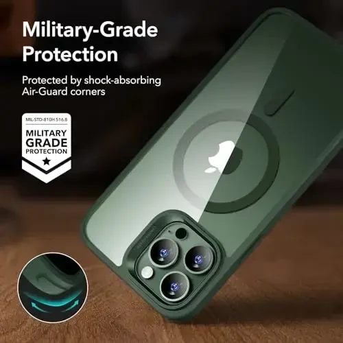 iPhone 13 Pro uchun ESR g‘ilofi, MagSafe bilan mos, zarbaga chidamli harbiy darajadagi himoya, sarg‘ayishga chidamli, iPhone 13 Pro uchun magnitli telefon g‘ilofi, klassik gibrid g‘ilof (HaloLock), shaffof yashil - 5