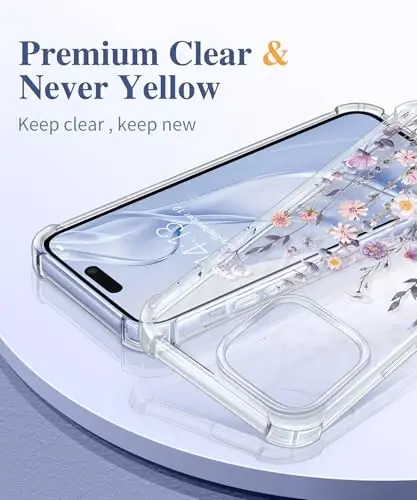 iPhone 13 Pro uchun GVIEWIN guli g‘ilof, ekran va kamera linzalari himoyachisi bilan, [sarg‘aymaydigan] ayollar uchun yumshoq zarbaga chidamli shaffof telefon himoya qopqog‘i, gul naqshli dizayn 6,1 dyuym (Floratopia) - 3