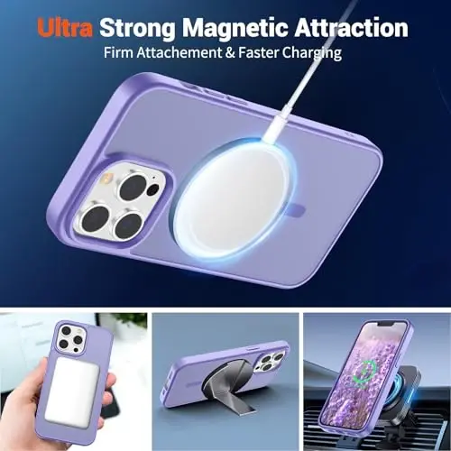 iPhone 13 Pro uchun SUPFINE magnitli g‘ilofi (MagSafe bilan mos keladi) (Harbiy darajadagi himoya) Shaffof matli zarbalarga chidamli va barmoq izlariga qarshi telefon g‘ilofi, binafsha rang - 5