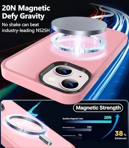 iPhone 13 uchun BossKiss g‘ilofi, [Magsafe bilan mos] [Ekran+Kamera himoyachisi] Magnitli yarim shaffof mat Ayollar Erkaklar Qizlar himoya qopqog‘i iPhone 13 6.1