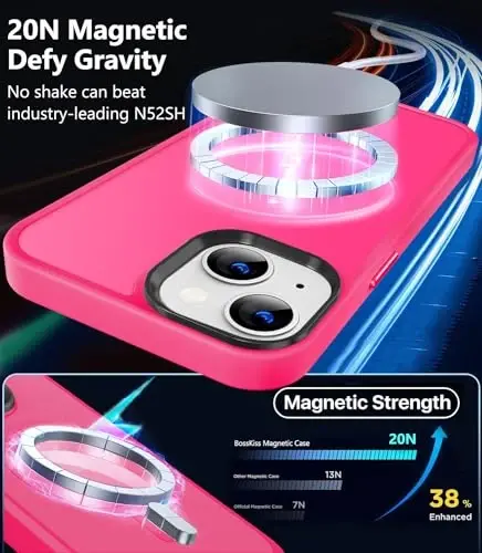 iPhone 13 uchun BossKiss g'ilofi, [Magsafe bilan mos] [Ekran+Kamera himoyasi] Magnitli yarim shaffof mat ayollar erkaklar qizlar himoya qopqog'i iPhone 13 6.1