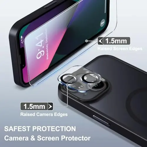 iPhone 13 uchun BossKiss g'ilofi, [Magsafe bilan mos] [Ekran+Kamera himoyasi] Magnitli yarim shaffof mat ayollar erkaklar qizlar himoya qopqog'i iPhone 13 6.1