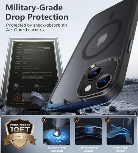 iPhone 13 uchun BossKiss g'ilofi, [Magsafe bilan mos] [Ekran+Kamera himoyasi] Magnitli yarim shaffof mat ayollar erkaklar qizlar himoya qopqog'i iPhone 13 6.1