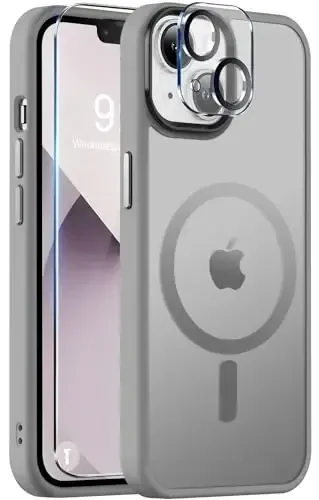 iPhone 13 uchun BossKiss g'ilofi, [Magsafe bilan mos] [Ekran+Kamera himoyasi] Magnitli yarim shaffof mato Ayollar Erkaklar Qizlar uchun himoya qopqog'i iPhone 13 6.1