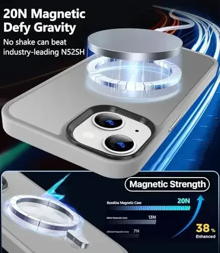 iPhone 13 uchun BossKiss g'ilofi, [Magsafe bilan mos] [Ekran+Kamera himoyasi] Magnitli yarim shaffof mato Ayollar Erkaklar Qizlar uchun himoya qopqog'i iPhone 13 6.1