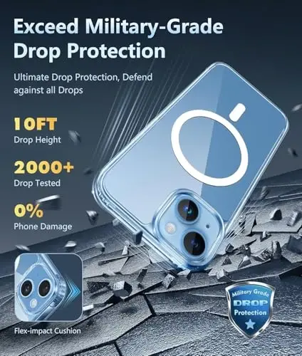 iPhone 13 uchun FNTCASE telefoni g‘ilofi: Shaffof magnitli g‘ilof, harbiy darajadagi tushishdan himoya, sarg‘ayishga qarshi, zarbaga chidamli mustahkam himoya bamperi (A-Clear) - 2