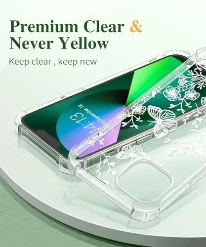 GVIEWIN for iPhone 13 Case Floral, with Screen Protector&Camera Lens Protector,[Non Yellowing] Soft Shockproof Clear Phone Protective Cover for Women, Flower Pattern Design 6.1