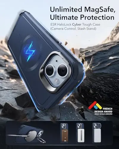 ESR for iPhone 13 and iPhone 14 Case with Stand, 23 ft Military-Grade Drop Protection Heavy Duty Magnetic Phone Case, Compatible with MagSafe Accessories, Cyber Series, Blue - ESR (1)