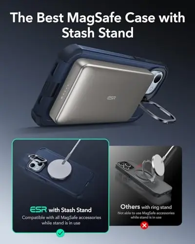 ESR for iPhone 13 and iPhone 14 Case with Stand, 23 ft Military-Grade Drop Protection Heavy Duty Magnetic Phone Case, Compatible with MagSafe Accessories, Cyber Series, Blue - 4