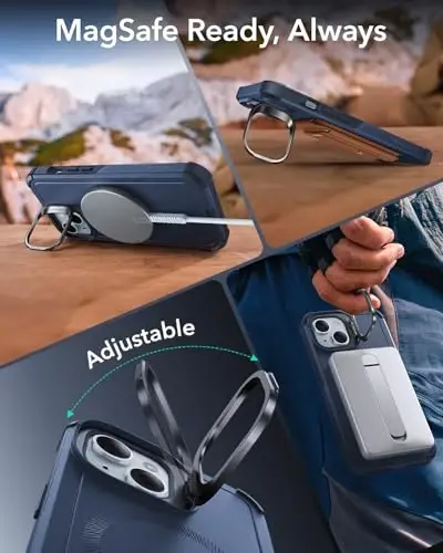 ESR for iPhone 13 and iPhone 14 Case with Stand, 23 ft Military-Grade Drop Protection Heavy Duty Magnetic Phone Case, Compatible with MagSafe Accessories, Cyber Series, Blue - 5