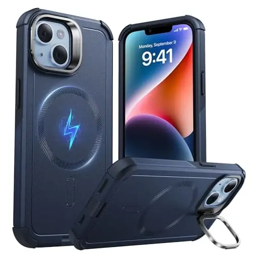 ESR for iPhone 13 and iPhone 14 Case with Stand, 23 ft Military-Grade Drop Protection Heavy Duty Magnetic Phone Case, Compatible with MagSafe Accessories, Cyber Series, Blue - 3