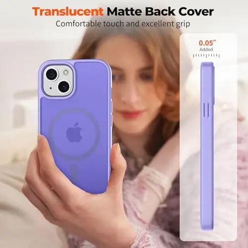 zapica Magnetic for iPhone 13 Case & iPhone 14 Case, Light Purple | Compatible with MagSafe, Military Grade Drop Protection, Translucent Matte Anti-Scratch Phone Cover 
