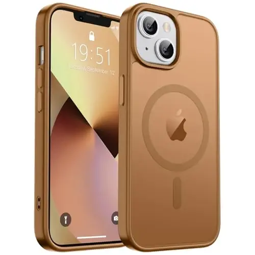 zapica Magnetic for iPhone 13 Case & iPhone 14 Case, [Compatible with MagSafe] [Military Grade Drop Protection] Translucent Matte Shockproof Anti-Scratch Phone Cover, Brown - 2
