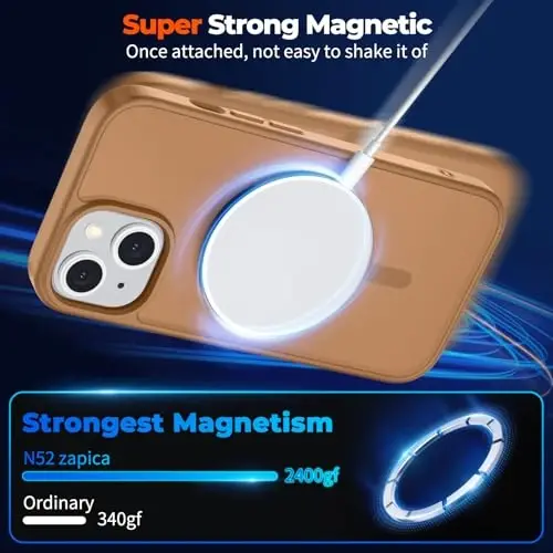 zapica Magnetic for iPhone 13 Case & iPhone 14 Case, Brown | Compatible with MagSafe, Military Grade Drop Protection, Translucent Matte Anti-Scratch Phone Cover - 4