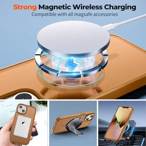 zapica Magnetic for iPhone 13 Case & iPhone 14 Case, Brown | Compatible with MagSafe, Military Grade Drop Protection, Translucent Matte Anti-Scratch Phone Cover - 5