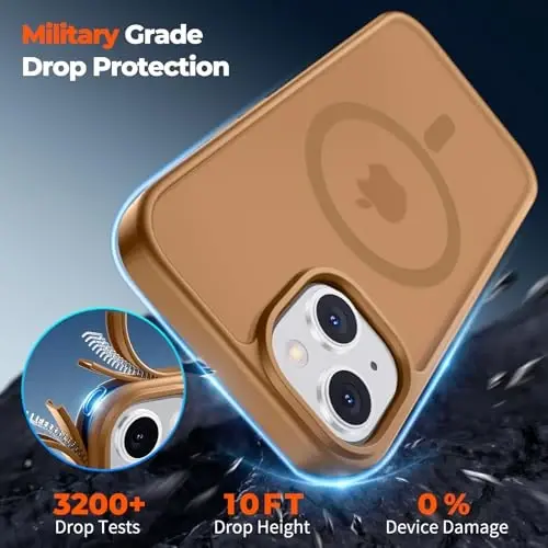 zapica Magnetic for iPhone 13 Case & iPhone 14 Case, Brown | Compatible with MagSafe, Military Grade Drop Protection, Translucent Matte Anti-Scratch Phone Cover - 6