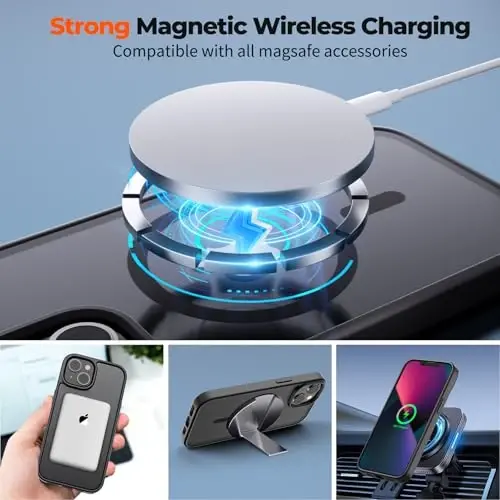zapica Magnetic for iPhone 13 Case & iPhone 14 Case, [Compatible with MagSafe] [Military Grade Drop Protection] Translucent Matte Shockproof Anti-Scratch Phone Cover, Black - 5