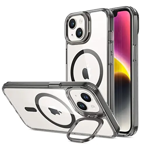 ESR for iPhone 13 Case/iPhone 14 Case, Compatible with MagSafe, Built-in Camera Ring Stand, Military-Grade Protection, Magnetic Phone Case for iPhone 13/14, Classic Series, Clear Black - 1