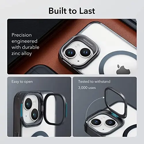 ESR for iPhone 13 Case/iPhone 14 Case, Compatible with MagSafe, Built-in Camera Ring Stand, Military-Grade Protection, Magnetic Phone Case for iPhone 13/14, Classic Series, Clear Black - 5