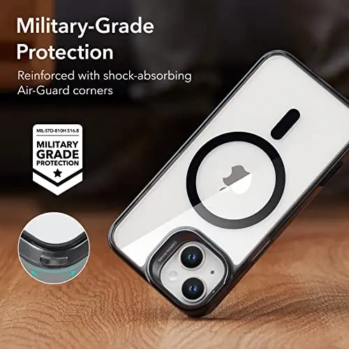 ESR for iPhone 13 Case/iPhone 14 Case, Compatible with MagSafe, Built-in Camera Ring Stand, Military-Grade Protection, Magnetic Phone Case for iPhone 13/14, Classic Series, Clear Black - 6