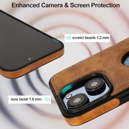 KSELF Leather Case for iPhone 13/14, Protective Slim with Kickstand, Built-in Invisible Stand, Compatible with iPhone 13/14 6.1'' (Brown) - 4
