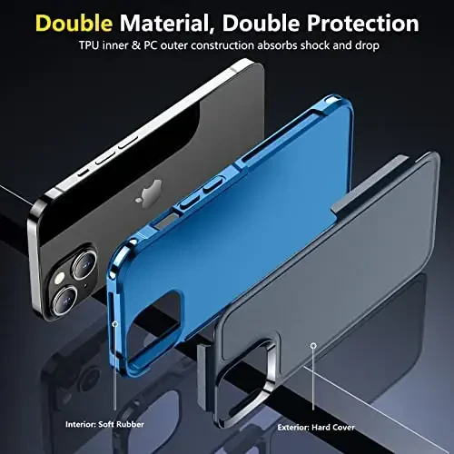 iPhone 14 Case/iPhone 15 Case uchun SPIDERCASE, [15 FT Harbiy Darajadagi Tushishdan Himoya][Sirpanmaydigan] 2 dona [Temperlangan Shisha Ekran Himoyachilari+Kamera Linzalari Himoyachilari] Og'ir Yukga Bardoshli Zarbadan Himoya Qiluvchi G'ilof, To'q Ko'k - 6