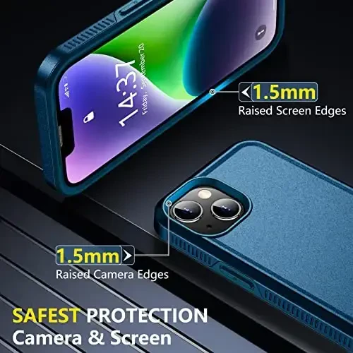 iPhone 14 Case/iPhone 15 Case uchun SPIDERCASE, [15 FT harbiy darajadagi tushishdan himoya][Sirpanmaydigan] 2 dona [Temperlangan shisha ekran himoyachilari+Kamera linzalari himoyachilari] Og‘ir yukga bardoshli zarbga chidamli g‘ilof, dengiz ko‘ki - 5