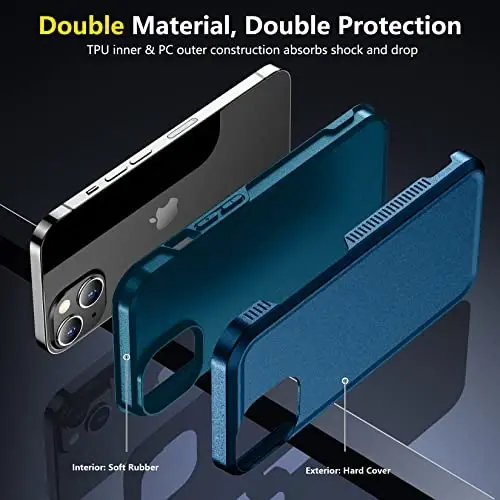 iPhone 14 Case/iPhone 15 Case uchun SPIDERCASE, [15 FT harbiy darajadagi tushishdan himoya][Sirpanmaydigan] 2 dona [Temperlangan shisha ekran himoyachilari+Kamera linzalari himoyachilari] Og‘ir yukga bardoshli zarbga chidamli g‘ilof, dengiz ko‘ki - 6