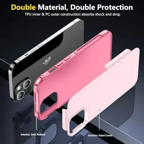 iPhone 14 Case/iPhone 15 Case uchun SPIDERCASE, [15 FT harbiy darajadagi tushishdan himoya][Sirpanmaydigan] 2 dona [Temperlangan shisha ekran himoyachilari+Kamera linzalari himoyachilari] Zarba o'tkazmaydigan g'ilof, Pushti - 6