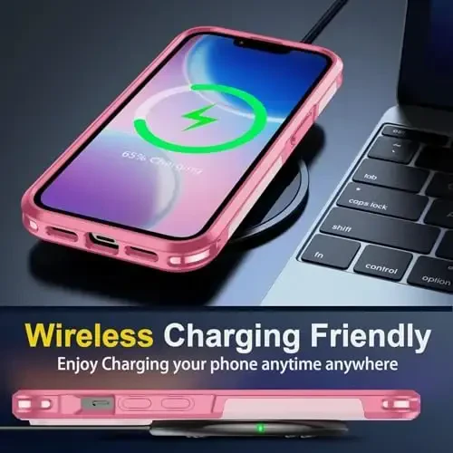 iPhone 14 Case/iPhone 15 Case uchun SPIDERCASE, [15 FT harbiy darajadagi tushishdan himoya][Sirpanmaydigan] 2 dona [Temperlangan shisha ekran himoyachilari+Kamera linzalari himoyachilari] Zarba o'tkazmaydigan g'ilof, Pushti - 7