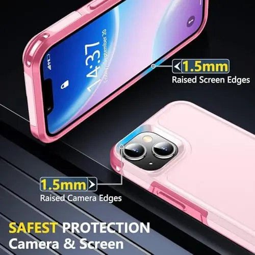 iPhone 14 Case/iPhone 15 Case uchun SPIDERCASE, [15 FT harbiy darajadagi tushishdan himoya][Sirpanmaydigan] 2 dona [Temperlangan shisha ekran himoyachilari+Kamera linzalari himoyachilari] Zarba o'tkazmaydigan g'ilof, Pushti - 5