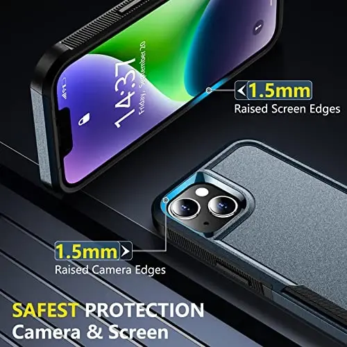 iPhone 14 Case/iPhone 15 Case uchun SPIDERCASE, [15 FT Harbiy Darajadagi Tushishdan Himoya][Sirpanmaydigan] 2 dona [Temperlangan Shisha Ekran Himoyachilari+Kamera Ob'ektiv Himoyachilari] Og'ir Yukga Bardoshli Zarba o'tkazmaydigan G'ilof, To'q Ko'k - 5