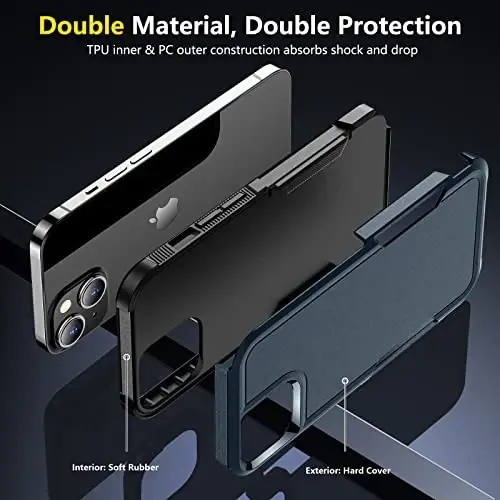 iPhone 14 Case/iPhone 15 Case uchun SPIDERCASE, [15 FT Harbiy Darajadagi Tushishdan Himoya][Sirpanmaydigan] 2 dona [Temperlangan Shisha Ekran Himoyachilari+Kamera Ob'ektiv Himoyachilari] Og'ir Yukga Bardoshli Zarba o'tkazmaydigan G'ilof, To'q Ko'k - 6