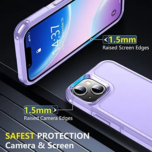iPhone 14 Case/iPhone 15 Case uchun SPIDERCASE, [15 FT Harbiy Standartga Muvofiq Tushishdan Himoya][Sirpanmaydigan] 2 dona [Temperlangan Shisha Ekran Himoyachilari+Kamera Ob'ektiv Himoyachilari] Kuchli Zarba o'tkazmaydigan G'ilof, Binafsha - 5
