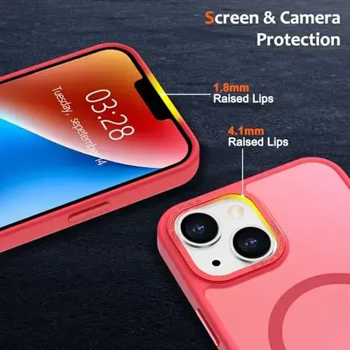 Anuck Case for iPhone 14 Case Magnetic Phone Case Compatible with MagSafe, Soft TPU Bumper Hard Translucent Matte Back Slim Fit Shockproof Protective Cover for Men Women Girls - Light Red - 3