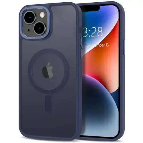 Anuck Case for iPhone 14 Case Magnetic Phone Case Compatible with MagSafe, Soft TPU Bumper Hard Translucent Matte Back Slim Fit Shockproof Protective Cover for Men Women Girls - Dark Blue - ANUCK