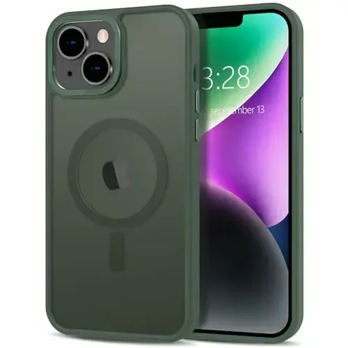 Anuck Case for iPhone 14 Case Magnetic Phone Case Compatible with MagSafe, Soft TPU Bumper Hard Translucent Matte Back Slim Fit Shockproof Protective Cover for Men Women Girls - Dark Green - ANUCK