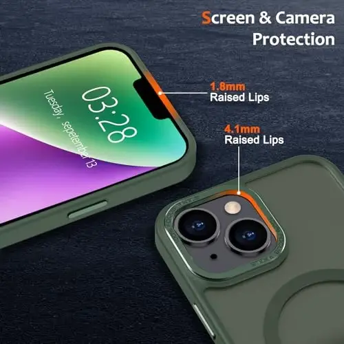 Anuck Case for iPhone 14 Case Magnetic Phone Case Compatible with MagSafe, Soft TPU Bumper Hard Translucent Matte Back Slim Fit Shockproof Protective Cover for Men Women Girls - Dark Green - 10